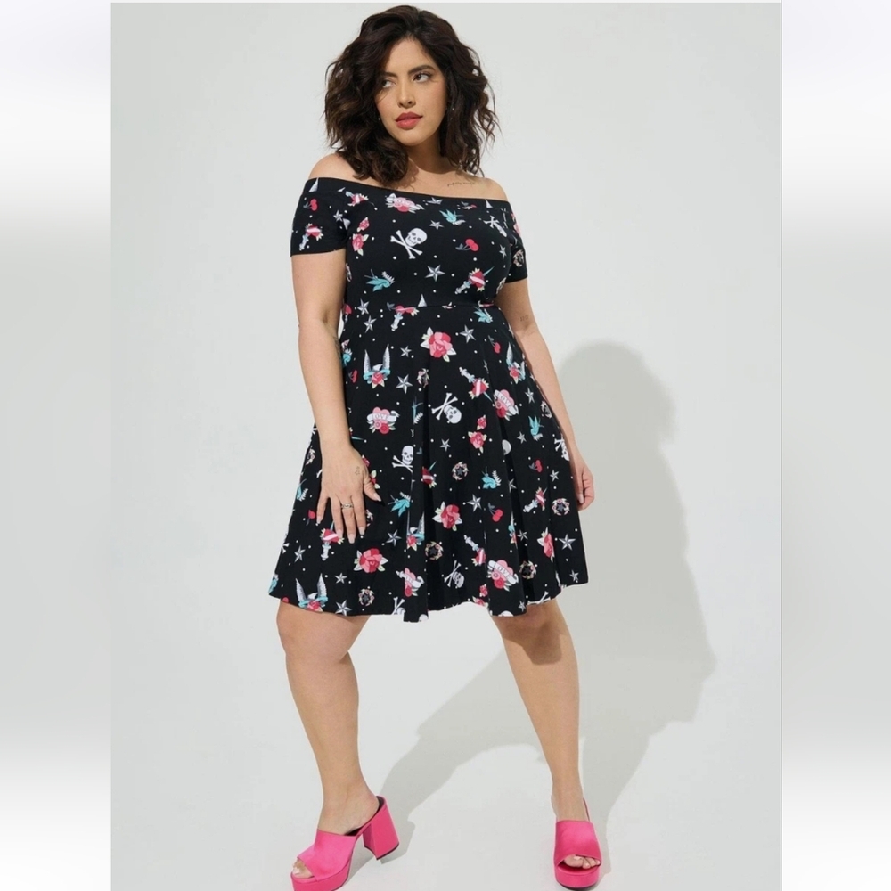 Torrid Black Floral Off-Shoulder Mini Dress